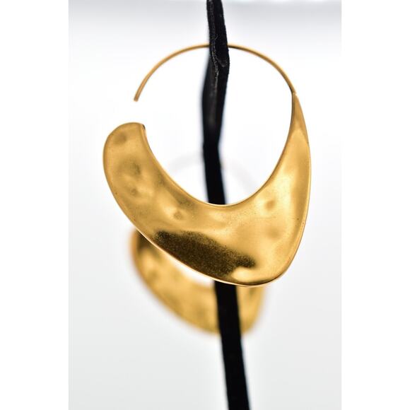 Celine Phoebe Philo Hoop Earrings Hammered 24K Gold Plated Brass Signed BinBF - Picture 1 of 12